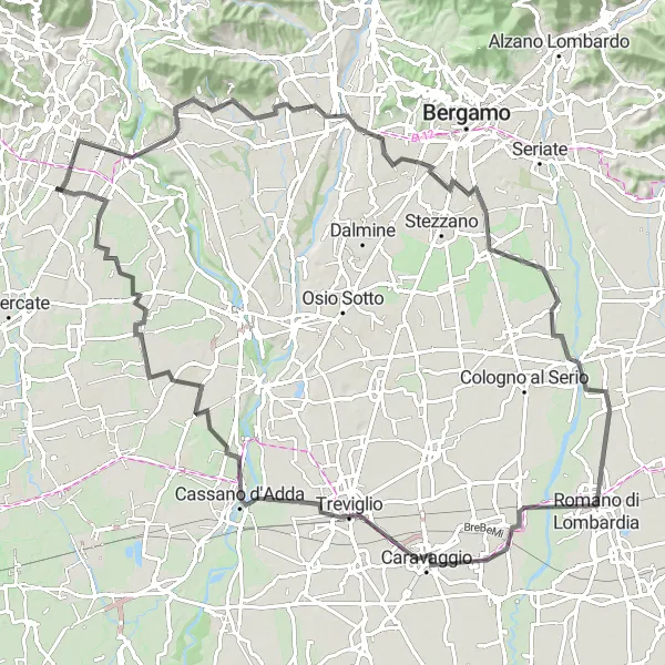 Miniatuurkaart van de fietsinspiratie "Historische route van Ronco Briantino naar Sulbiate" in Lombardia, Italy. Gemaakt door de Tarmacs.app fietsrouteplanner