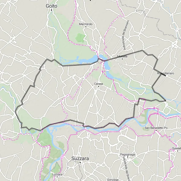 Map miniature of "The Bagnolo San Vito and Gazzuolo Loop" cycling inspiration in Lombardia, Italy. Generated by Tarmacs.app cycling route planner