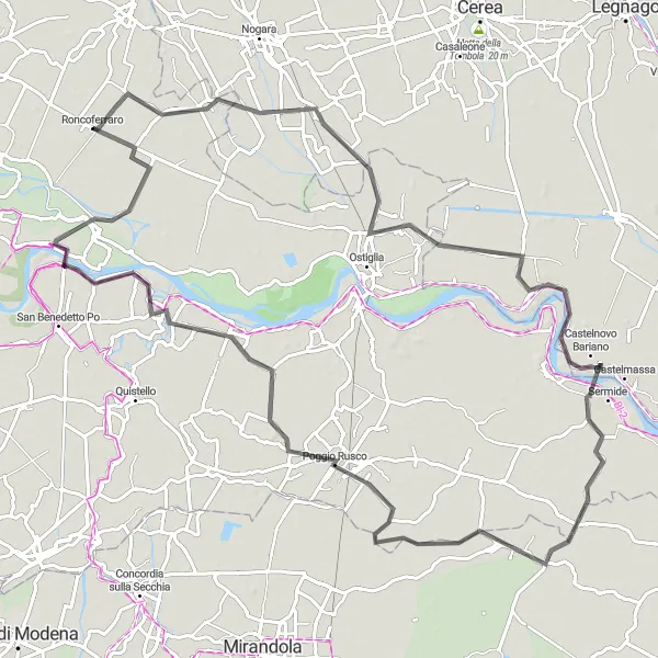 Karten-Miniaturansicht der Radinspiration "Große Rundfahrt um Roncoferraro" in Lombardia, Italy. Erstellt vom Tarmacs.app-Routenplaner für Radtouren