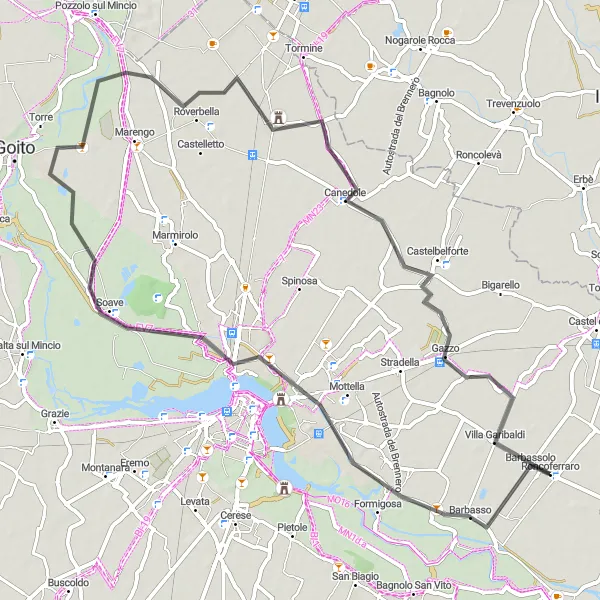 Karten-Miniaturansicht der Radinspiration "Rundfahrt um Roncoferraro" in Lombardia, Italy. Erstellt vom Tarmacs.app-Routenplaner für Radtouren
