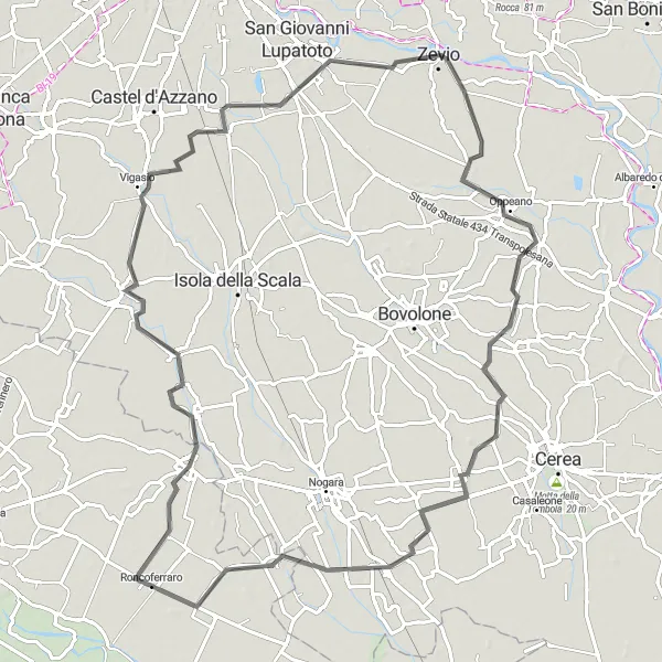 Miniatuurkaart van de fietsinspiratie "Ontdek de charme van Lombardia op deze fietstocht vanuit Roncoferraro" in Lombardia, Italy. Gemaakt door de Tarmacs.app fietsrouteplanner