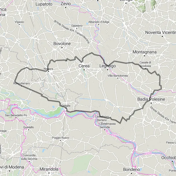 Mapa miniatúra "Okolo Roncoferraro a ostrovov Po" cyklistická inšpirácia v Lombardia, Italy. Vygenerované cyklistickým plánovačom trás Tarmacs.app