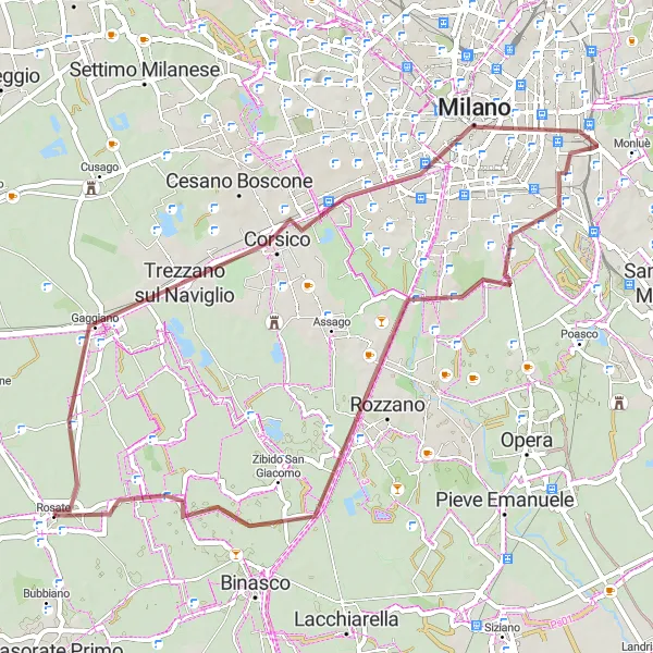Miniatuurkaart van de fietsinspiratie "Gravelroute van Corsico naar Mairano" in Lombardia, Italy. Gemaakt door de Tarmacs.app fietsrouteplanner