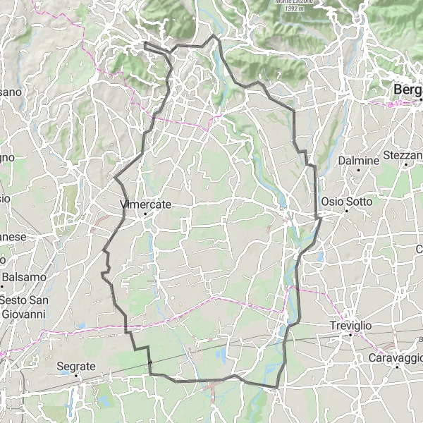 Map miniature of "Giro del Monastero" cycling inspiration in Lombardia, Italy. Generated by Tarmacs.app cycling route planner