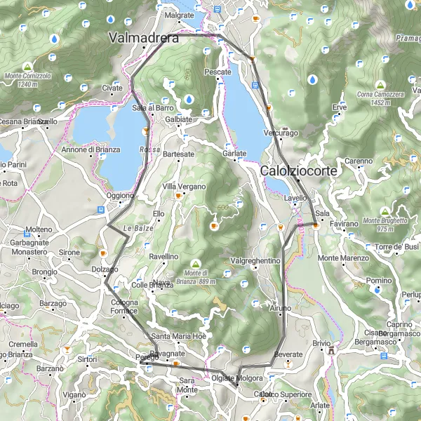 Map miniature of "Lake Annone and the Lecco Riviera" cycling inspiration in Lombardia, Italy. Generated by Tarmacs.app cycling route planner