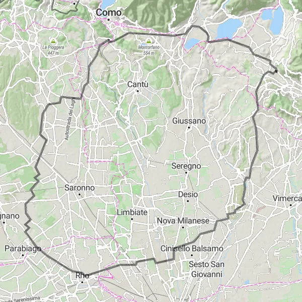 Miniatuurkaart van de fietsinspiratie "Monza en Montorfano Roadroute" in Lombardia, Italy. Gemaakt door de Tarmacs.app fietsrouteplanner