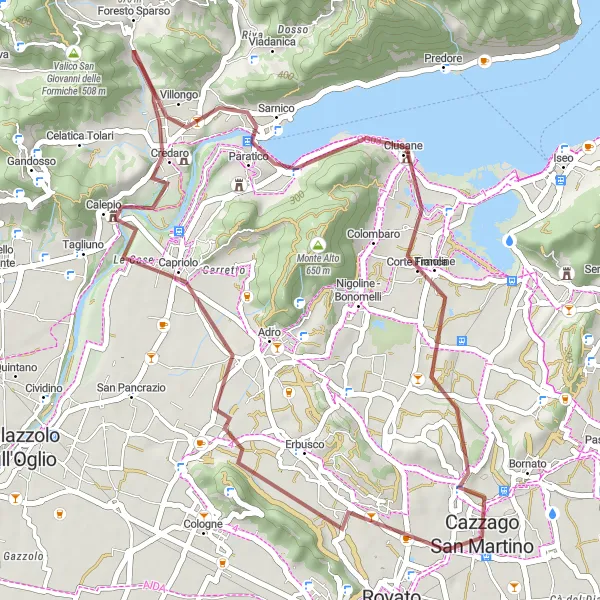 Map miniature of "Monte Orfano Gravel Loop" cycling inspiration in Lombardia, Italy. Generated by Tarmacs.app cycling route planner