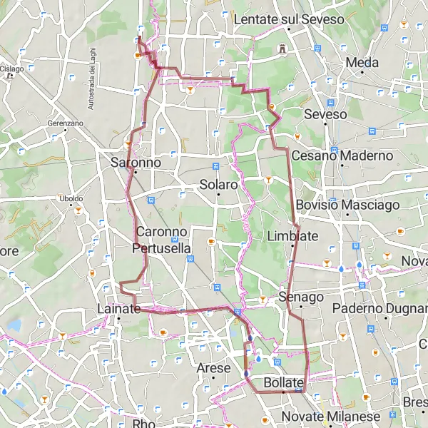 Miniatura della mappa di ispirazione al ciclismo "Avventura tra Limbiate e Lainate" nella regione di Lombardia, Italy. Generata da Tarmacs.app, pianificatore di rotte ciclistiche