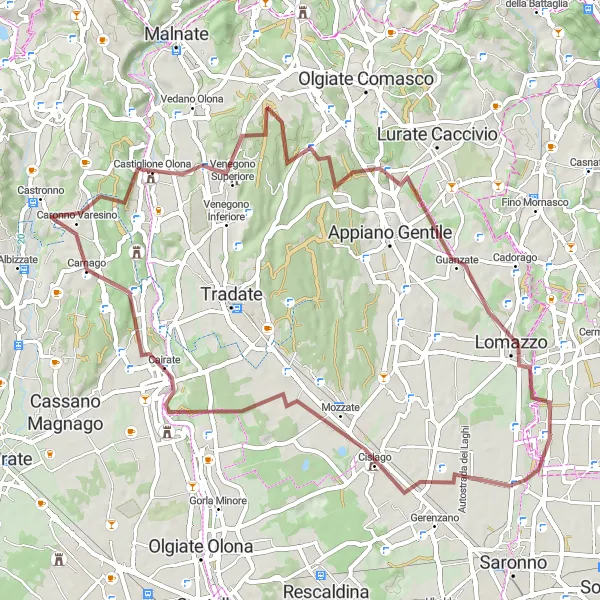 Mapa miniatúra "Cyklotrasa Cislago - Guanzate" cyklistická inšpirácia v Lombardia, Italy. Vygenerované cyklistickým plánovačom trás Tarmacs.app