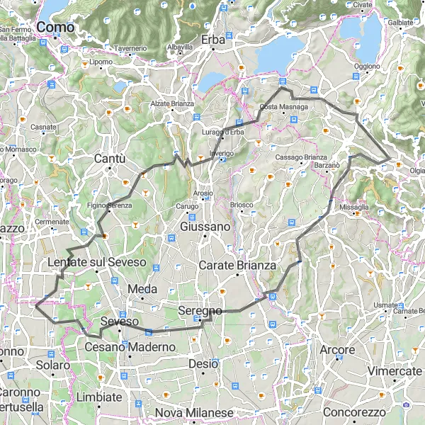 Miniaturní mapa "Road Cycling Adventure Besana in Brianza" inspirace pro cyklisty v oblasti Lombardia, Italy. Vytvořeno pomocí plánovače tras Tarmacs.app