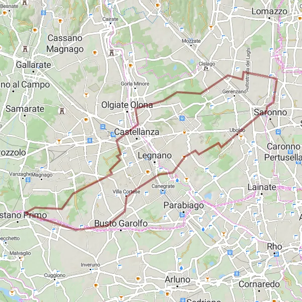 Zemljevid v pomanjšavi "Rovello Porro - San Vittore Olona - Villa Cortese - Buscate - Marnate - Turate" kolesarske inspiracije v Lombardia, Italy. Generirano z načrtovalcem kolesarskih poti Tarmacs.app