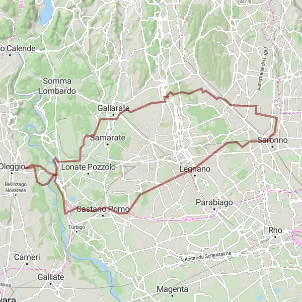 Karttaminiaatyyri "Gravel Route from Rovello Porro to Cislago" pyöräilyinspiraatiosta alueella Lombardia, Italy. Luotu Tarmacs.app pyöräilyreittisuunnittelijalla