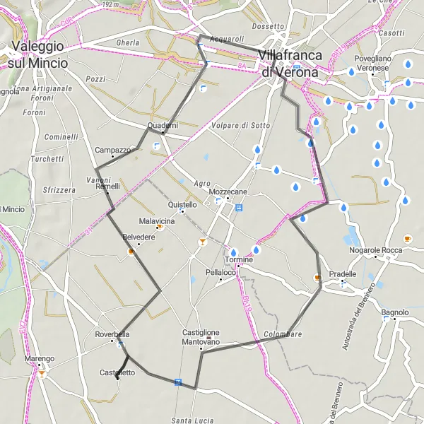 Mapa miniatúra "Road Cycling from Roverbella to Castiglione Mantovano" cyklistická inšpirácia v Lombardia, Italy. Vygenerované cyklistickým plánovačom trás Tarmacs.app