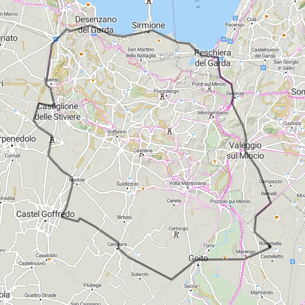 Miniaturní mapa "Okruhová cyklistická trasa kolem Roverbelli" inspirace pro cyklisty v oblasti Lombardia, Italy. Vytvořeno pomocí plánovače tras Tarmacs.app