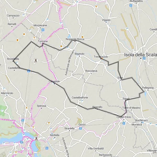 Miniaturní mapa "Cyklotrasa od Roverbelli" inspirace pro cyklisty v oblasti Lombardia, Italy. Vytvořeno pomocí plánovače tras Tarmacs.app