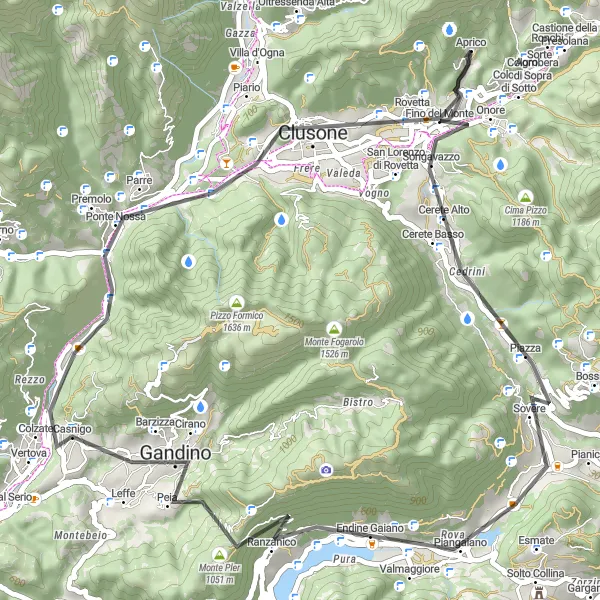 Map miniature of "Songavazzo Scenic Road Ride" cycling inspiration in Lombardia, Italy. Generated by Tarmacs.app cycling route planner