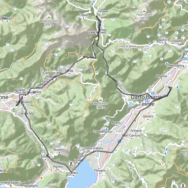 Mapa miniatúra "Road cycling to Castione della Presolana and Lovere" cyklistická inšpirácia v Lombardia, Italy. Vygenerované cyklistickým plánovačom trás Tarmacs.app