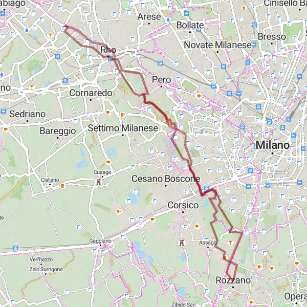 Miniatua del mapa de inspiración ciclista "Ruta de Grava a Assago" en Lombardia, Italy. Generado por Tarmacs.app planificador de rutas ciclistas