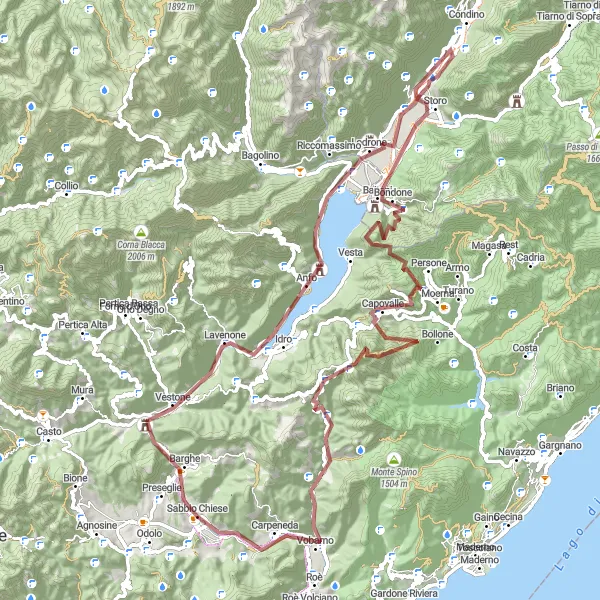 Map miniature of "Gravel Adventure: From Sabbio Chiese to Vobarno" cycling inspiration in Lombardia, Italy. Generated by Tarmacs.app cycling route planner