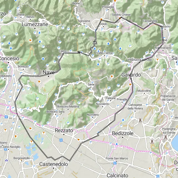 Map miniature of "Sabbio Chiese Loop" cycling inspiration in Lombardia, Italy. Generated by Tarmacs.app cycling route planner