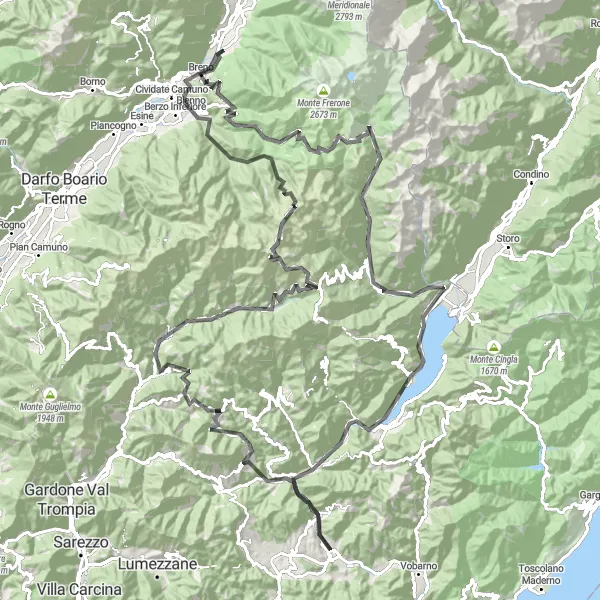 Miniatua del mapa de inspiración ciclista "Desafío en los Alpes Lombardos" en Lombardia, Italy. Generado por Tarmacs.app planificador de rutas ciclistas