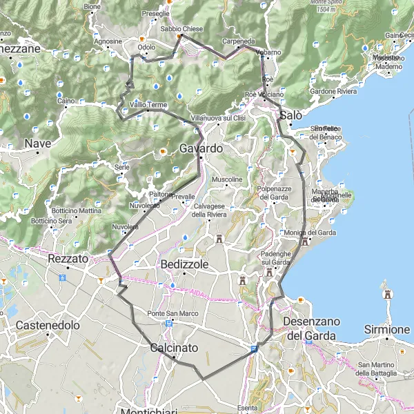Kartminiatyr av "Sabbio Chiese til Monte delle Monache" sykkelinspirasjon i Lombardia, Italy. Generert av Tarmacs.app sykkelrutoplanlegger