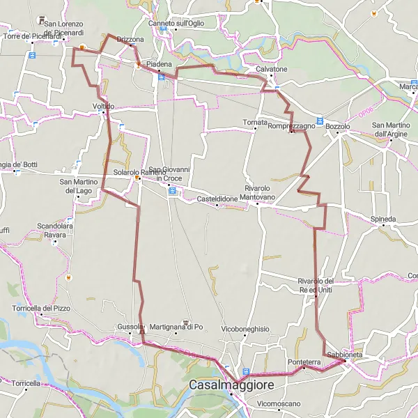 Miniatura mapy "Trasa rowerowa na żwirze do Calvatone" - trasy rowerowej w Lombardia, Italy. Wygenerowane przez planer tras rowerowych Tarmacs.app