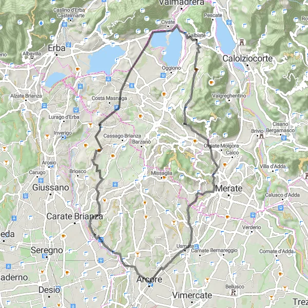Kartminiatyr av "Utforska Monte Crocione och omgivande landskap" cykelinspiration i Lombardia, Italy. Genererad av Tarmacs.app cykelruttplanerare