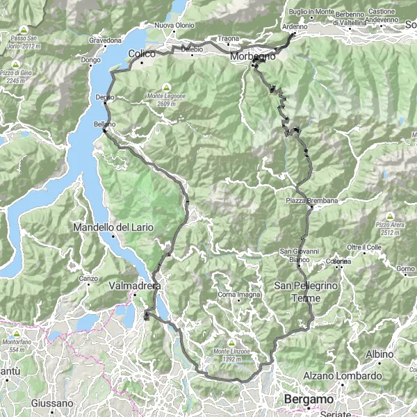 Miniature de la carte de l'inspiration cycliste "Tour des lacs en passant par Colico" dans la Lombardia, Italy. Générée par le planificateur d'itinéraire cycliste Tarmacs.app