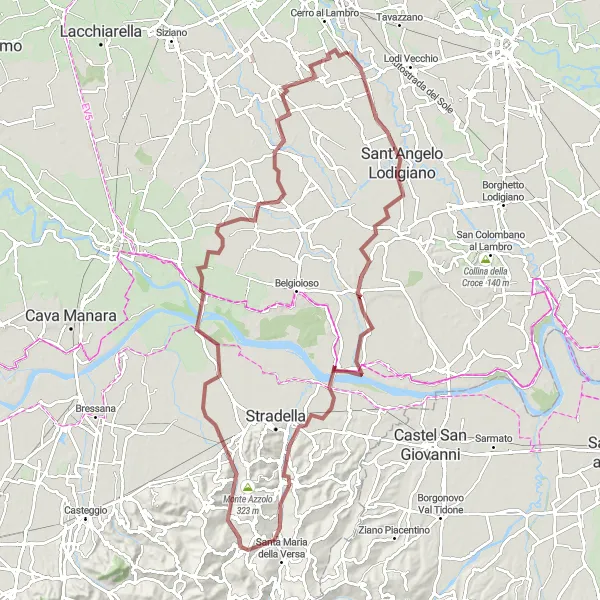 Miniatura della mappa di ispirazione al ciclismo "Esplorazione tra Salerano sul Lambro e Gugnano" nella regione di Lombardia, Italy. Generata da Tarmacs.app, pianificatore di rotte ciclistiche