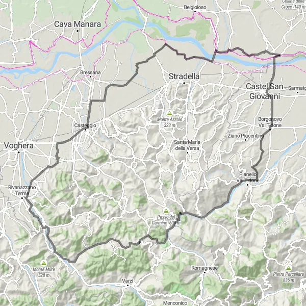 Miniatuurkaart van de fietsinspiratie "Wegfietsroute via Colle Pistornile en Monte Tre Termini" in Lombardia, Italy. Gemaakt door de Tarmacs.app fietsrouteplanner