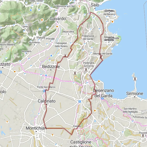 Karttaminiaatyyri "Offroad Seikkailu Gardajärven ympäri" pyöräilyinspiraatiosta alueella Lombardia, Italy. Luotu Tarmacs.app pyöräilyreittisuunnittelijalla