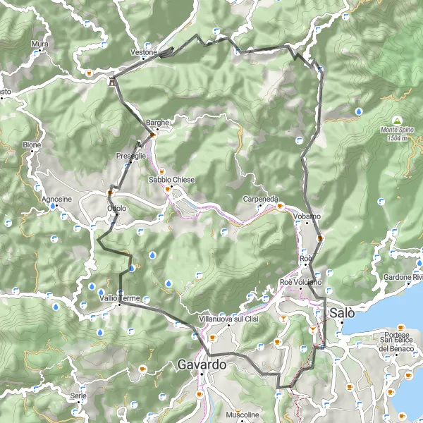 Miniature de la carte de l'inspiration cycliste "Parcours pittoresque à travers les collines brescianes" dans la Lombardia, Italy. Générée par le planificateur d'itinéraire cycliste Tarmacs.app