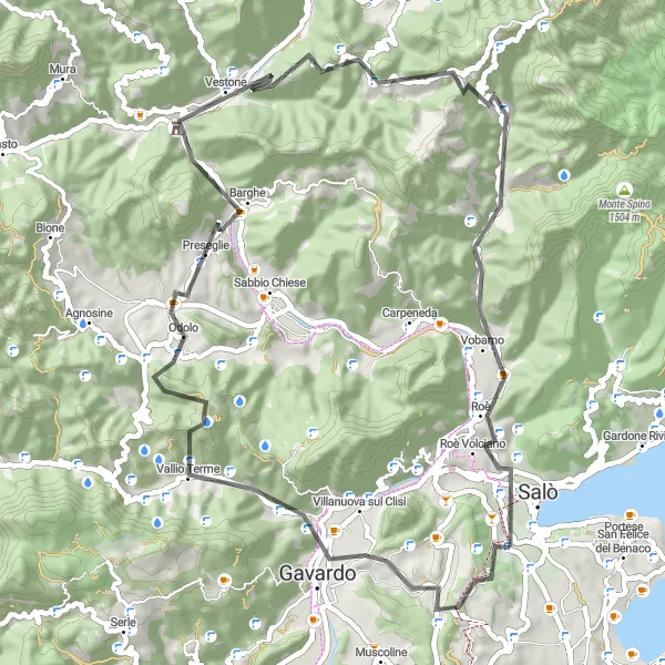 Karttaminiaatyyri "Tienvarsireitti Vallio Termen läpi" pyöräilyinspiraatiosta alueella Lombardia, Italy. Luotu Tarmacs.app pyöräilyreittisuunnittelijalla