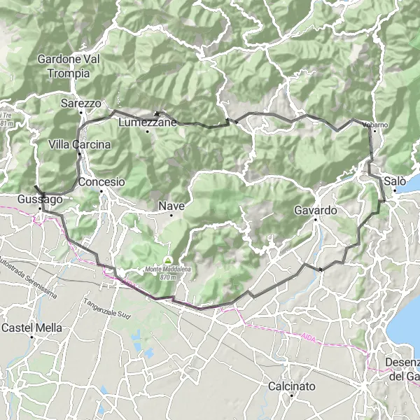 Miniatuurkaart van de fietsinspiratie "Routes van Belvedere tot Guarda" in Lombardia, Italy. Gemaakt door de Tarmacs.app fietsrouteplanner
