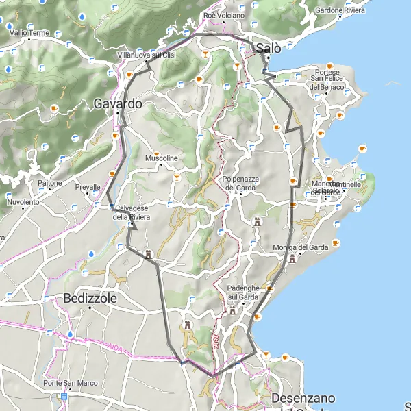 Mapa miniatúra "Road cyklotúra Moniga del Garda" cyklistická inšpirácia v Lombardia, Italy. Vygenerované cyklistickým plánovačom trás Tarmacs.app