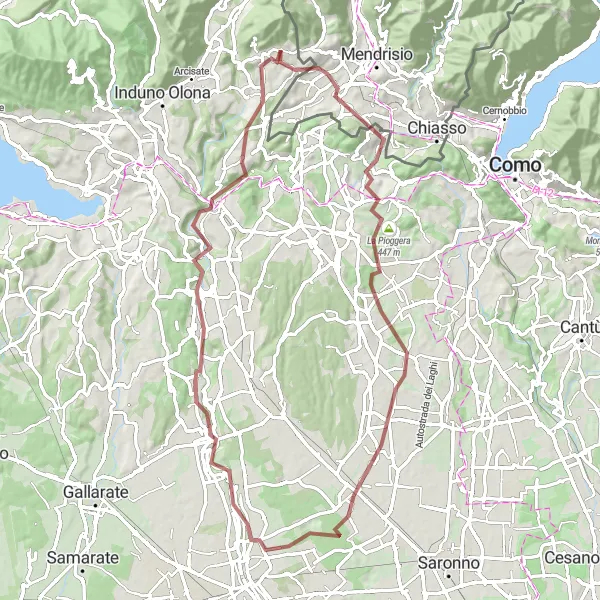 Map miniature of "Saltrio Gravel Adventure: Clivio to Viggiù" cycling inspiration in Lombardia, Italy. Generated by Tarmacs.app cycling route planner