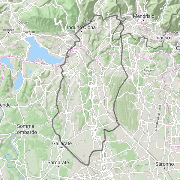 Miniature de la carte de l'inspiration cycliste "Ascension vers Monte Monarco" dans la Lombardia, Italy. Générée par le planificateur d'itinéraire cycliste Tarmacs.app
