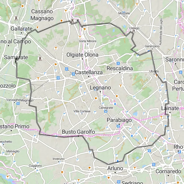 Map miniature of "Gallarate to Garolfo Road Ride" cycling inspiration in Lombardia, Italy. Generated by Tarmacs.app cycling route planner