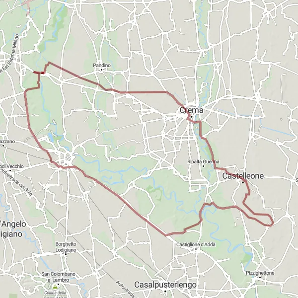 Miniatura della mappa di ispirazione al ciclismo "Tour in bicicletta gravel da San Bassano a Castelleone" nella regione di Lombardia, Italy. Generata da Tarmacs.app, pianificatore di rotte ciclistiche