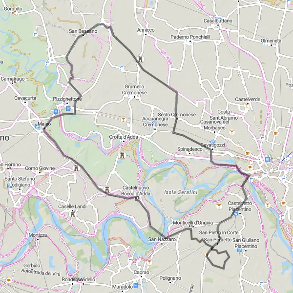 Miniatura mapy "Szlak rowerowy przez Castelvetro Piacentino" - trasy rowerowej w Lombardia, Italy. Wygenerowane przez planer tras rowerowych Tarmacs.app