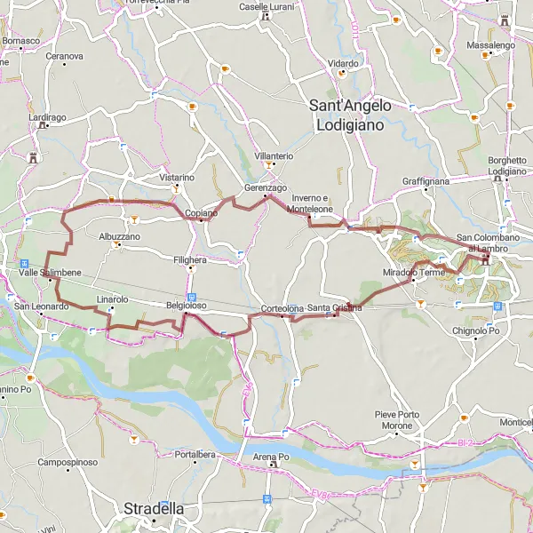 Miniatuurkaart van de fietsinspiratie "Gravel route door heuvels van Lombardije" in Lombardia, Italy. Gemaakt door de Tarmacs.app fietsrouteplanner