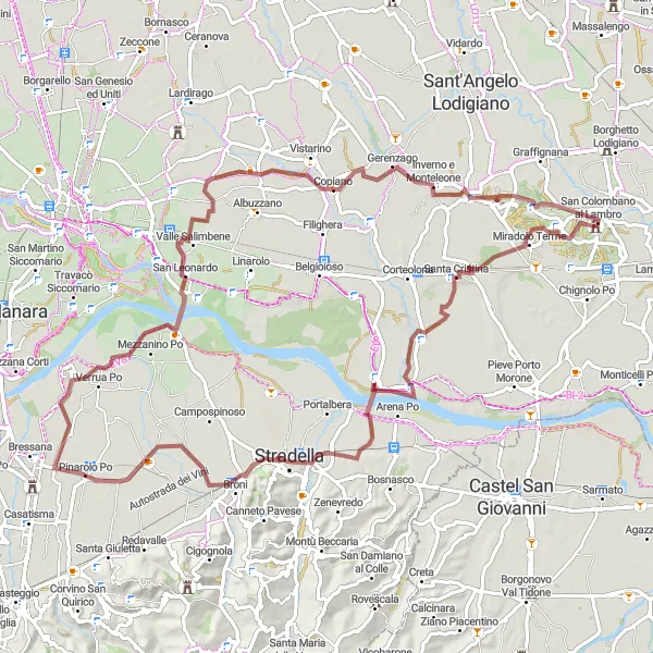 Miniaturní mapa "Gravel trasa skrz Barbianello" inspirace pro cyklisty v oblasti Lombardia, Italy. Vytvořeno pomocí plánovače tras Tarmacs.app