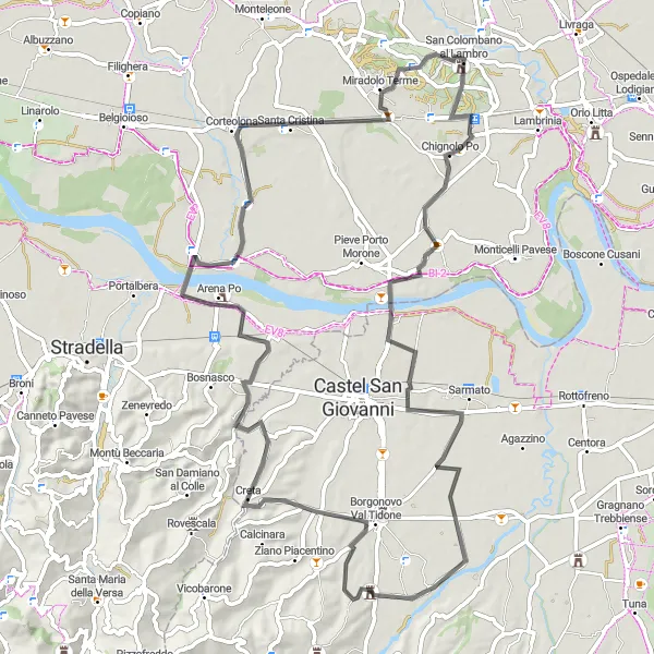 Kartminiatyr av "Historisk cykeltur genom Lombardia" cykelinspiration i Lombardia, Italy. Genererad av Tarmacs.app cykelruttplanerare