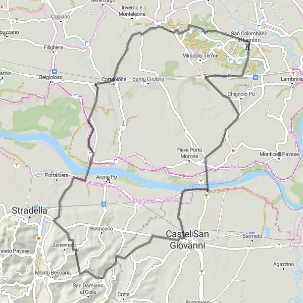 Miniatua del mapa de inspiración ciclista "Ruta de Castello Belgioioso" en Lombardia, Italy. Generado por Tarmacs.app planificador de rutas ciclistas