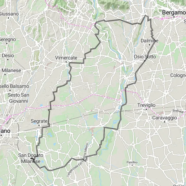 Kartminiatyr av "Vägcykling till San Giuliano Milanese" cykelinspiration i Lombardia, Italy. Genererad av Tarmacs.app cykelruttplanerare