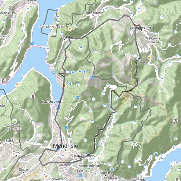 Kartminiatyr av "Upptäck Mendrisio och omgivning" cykelinspiration i Lombardia, Italy. Genererad av Tarmacs.app cykelruttplanerare