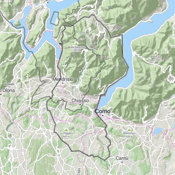 Miniature de la carte de l'inspiration cycliste "Parcours pittoresque autour du lac de Côme" dans la Lombardia, Italy. Générée par le planificateur d'itinéraire cycliste Tarmacs.app