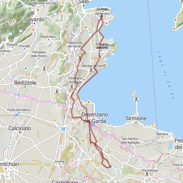 Karttaminiaatyyri "Monte Tondo ja Monte Corno polku" pyöräilyinspiraatiosta alueella Lombardia, Italy. Luotu Tarmacs.app pyöräilyreittisuunnittelijalla