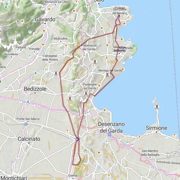 Miniatuurkaart van de fietsinspiratie "Verken de heuvels en wijngaarden van Puegnago del Garda" in Lombardia, Italy. Gemaakt door de Tarmacs.app fietsrouteplanner